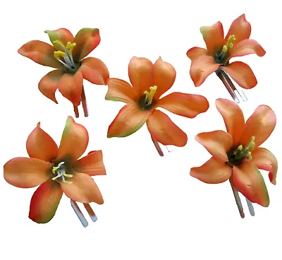  5 Piece Lot Small 2  Mango Orange Lily Silk Flower Hair ClipsWedingPromDance • £14.41