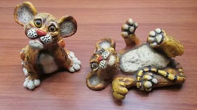 Vintage UNIVERSAL STATUARY Tiger Cats Cubs Chalkware Statues MARKED 1975 088 089 • $70.02