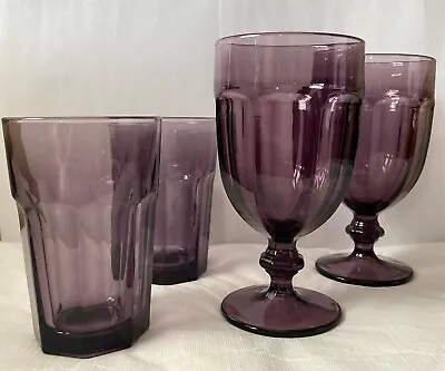 2 Libbey Gibraltar Amethyst Duratuff Tumbler Or Goblet Vintage Glass ~ Choose ~ • $19.99