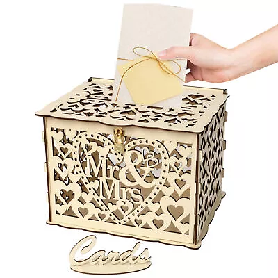 Party Envelope Large Hollow With Lock Holder DIY Wooden Card Box Birthday Rustic • $29.11