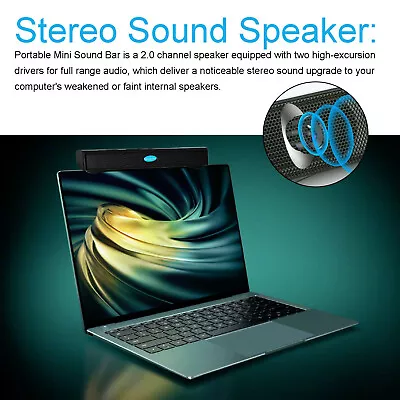 USB Power Computer Speakers Stereo Sound Bar With Clip For Desktop Laptop Black. • £11.98