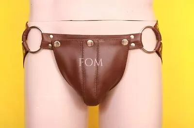 Men's Real Leather Jockstrap Gay Thong Slip String Sexy Jock With Cod Piece • £45.50