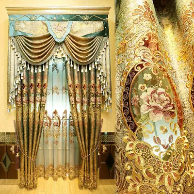 Luxury Embroidered Golden Curtains Room Curtains Velvet European Windows Tulle • $63.06