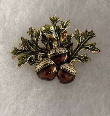 Vintage AVON Enamel Three Acorn Motif Pin Fall Oak Leaf Brooch Pin • $10