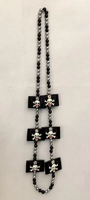 $16.99 • Buy Black Silver Red Skull Bones Pirates Flag Necklace 20” Rasta Mardi Gras