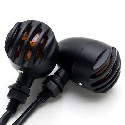 Black Motorcycle Finned Grill Bullet Blinker Turn Signal Light Bobber Chopper • $14.23