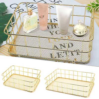Iron Storage Basket Wire Mesh Basketry Bathroom Kitchen Tray Desk Tidy Gold S/L • £9.26
