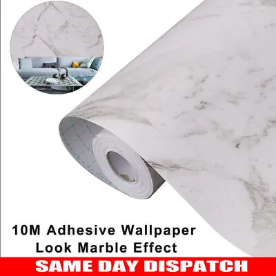 10m Marble Wallpaper Sticky Back Plastic Roll Self Adhesive White Granite Paper • £7.79