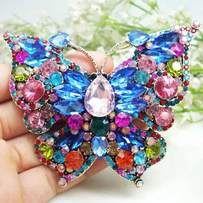 Multi-color Butterfly Woman Corsage Rhinestone Crystal Party Brooch Pin • $11.49