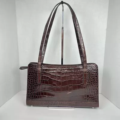 Vintage Monsac Original Hand Bag Brown Croc Embossed Leather Shoulder Purse • $36