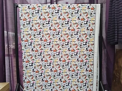 3m Soft Lush Cotton Jersey Fabric 60  Wide Cut Cat/Sewing Print • £10.81