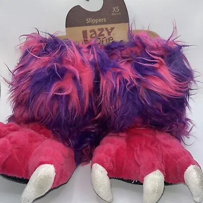 Lazy One Pink/Purple Monster Paw Claw Slippers Unisex XS • $15.20