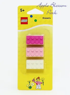 NEW Lot/3 Lego 2x4 Lego Brick School ERASERS White Pink & Dark Pencil Eraser Set • $6.99