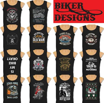 BIKER VEST Motorbike Motorcycle Cafe Racer Chopper Bike Mens Funny Skull Top  • £11.99