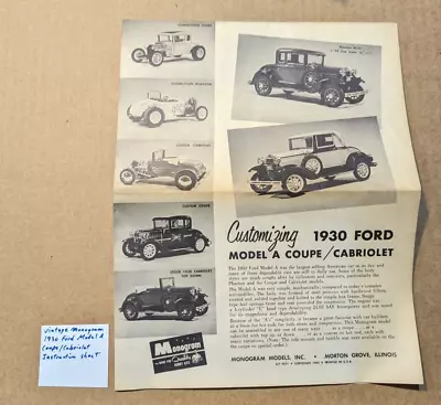 Monogram 1930 Model A Ford Coupe/cabriolet Customizing Kit Instructions! 1962 • $3
