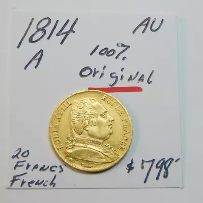 Unusual 1814 20 Franc French Gold Au 100% Original! Lettered Edge Variety 💥✨💥 • $638