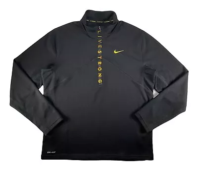 Nike Livestrong 1/4 Zip Pullover Black Fleece Tech Long Sleeve Top Shirt Black L • $34.97