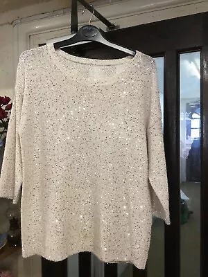 £7.99 • Buy Beige Shiny Top 12 Silver Evening Top Sequinned 