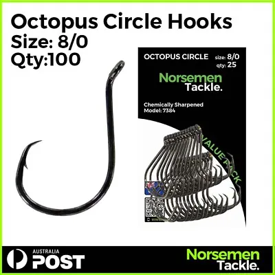 #8/0 Octopus Circle Hooks Fishing Hooks Chemically Sharpened Norsemen Tackle • $13.90
