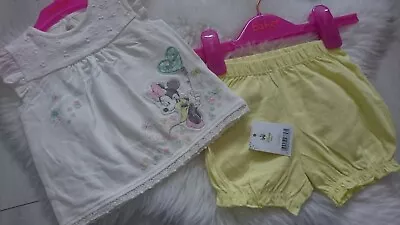 NICE SUMMER 2 PIECES NEW MINNIE MOUSE BABY GIRL TOP SHORTS OUTFIT SET 0-3 Mths 2 • £4.50