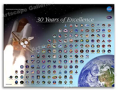 NASA Space Flight Awareness - Space Shuttle Mission Patches Poster - 18x24 • $13.95