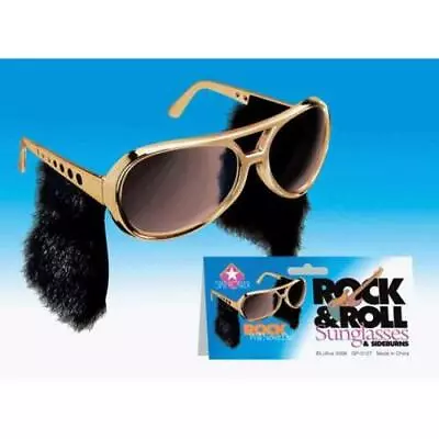 Elvis Rock 'n Roll Gold Glasses With Sideburns  Halloween  Elvis Impersonators!! • $14.95