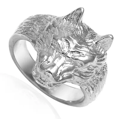 $1395 • Buy Men's 14K SOLID WHITE GOLD WOLF RING AVAL SIZE 8, 9,10,11,12,13,14,#R1953