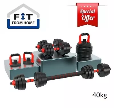 40KG 4 In 1 Adjustable Dumbbell Set Barbell Set Kettlebell Home GYM Weights • $121