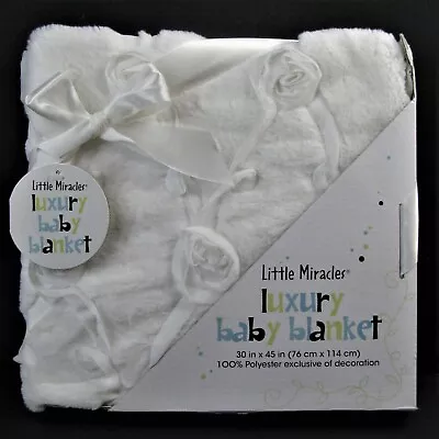 Little Miracles Baby Blanket White Ribbon Roses Faux Fur Plush Soft 30  X 45  • $14.99