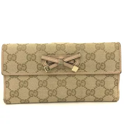 GUCCI GG Logo Canvas Leather Long Bifold Wallet/4X0995 • $1