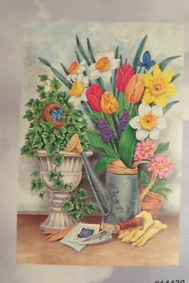 Spring Flowers In Watering Can Tulips Daffodils Ivy Decorative Garden Flag  • $10