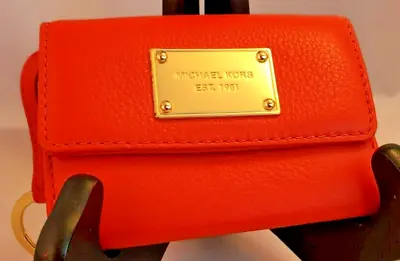 Michael Kors Women Keychain Flap Coin Purse Orange Leather Credit Card Id Window • $46.97