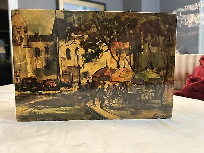 Vintage Wooden Purse European City Street Painting • $15