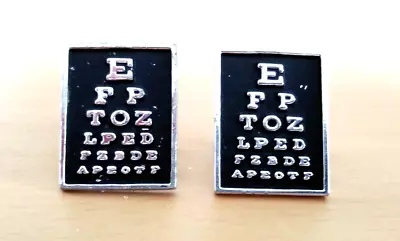 Vintage 1950's Pat Pending Silver Tone Black 1.25  Eye Chart Men's Cufflinks • $25.03