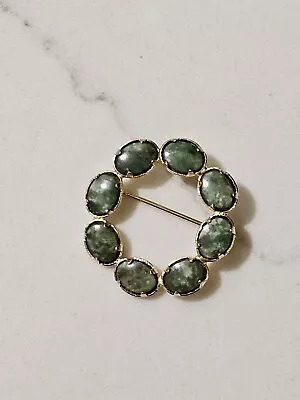 Vintage Antique Marked 12K Yellow Gold JADE Circle Cluster Brooch Pin 1970's • $575