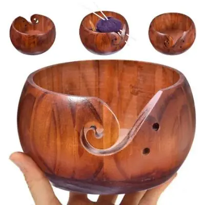 Wooden Yarn Bowl Holder Storage With Lid Cover For Knitting Yarn Ball Bamboo • £7.93