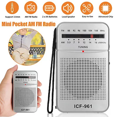 Portable Pocket AM FM Radio Receiver Stereo Sound Speaker + 3.5mm Headphone Jack • $12.98