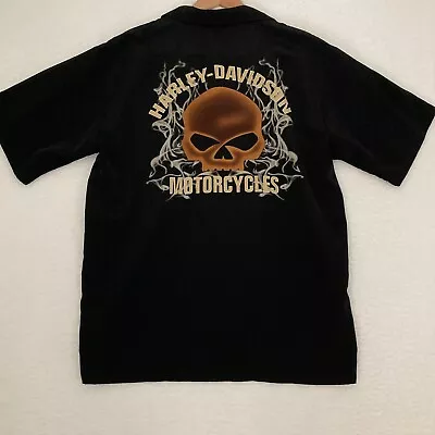 Vtg Harley Davidson Shirt Mens L Short Sleeve Button Up Biker Mechanic Garage • $39.97