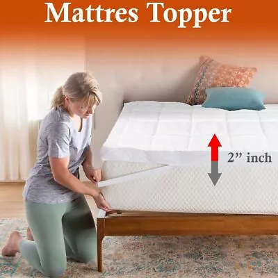 Mattress Topper Quilted Pad Queen Cover Twin Full King Cooling Breathable Soft • $24.99