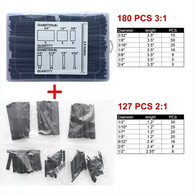 Wirefy 180 PCS Heat Shrink Tubing Kit - 3:1 Dual Wall Tube W Adhesive - Black US • $13.99