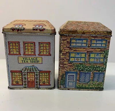 Vintage Lillian Vernon Tea Tin & Village Tea Shop 1984 Lot Of 2 Houses Tins • $16.99