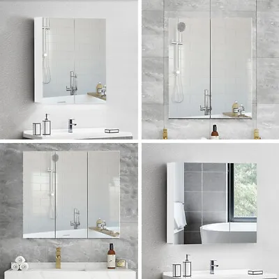 Bathroom Mirror Cabinet Wall Mounted 2/3 Door White Mirror Storage Cupboard • £69.99