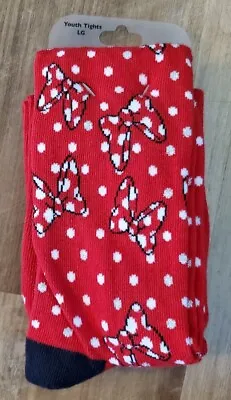 Disney Parks Youth Tights Girls Size Large Red Minnie Mouse Bows Polka Dots Cute • $5.99