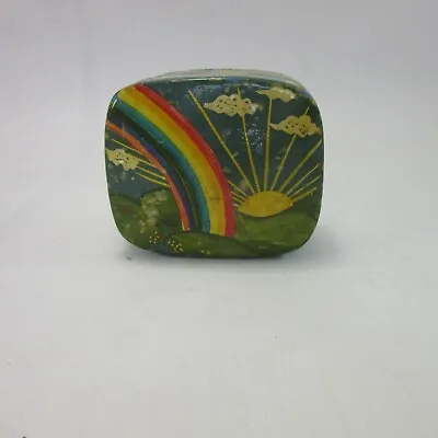 Vintage India Paper Mache Trinket Box Rainbow Sunshine Hippy Groovy 1970's • $16