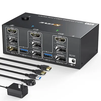 8K 4K Triple Monitor DisplayPort 1.4 DP KVM Switch 2 Ports HDMI USB 3.0 Switcher • $142.99