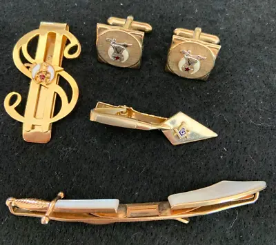 Free Masons Shriners Tie Clasp Bar Cuff Links Money Clip Matching By Anson Swank • $24.99