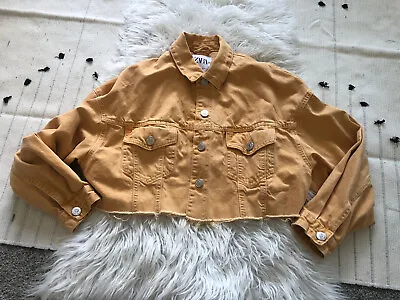$22 • Buy Zara Cropped Cutoff Denim Jacket Womens Small Yellow. Unique! V
