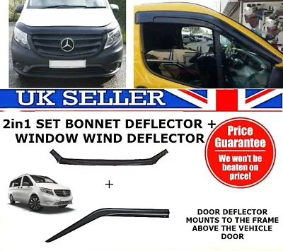 Mercedes Benz Vito 2014 + W447 Wind Rain Deflectors & Bonnet Deflector Protector • £69.99