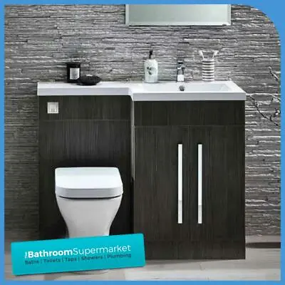 L Shape Grey 1100mm Bathroom Furniture Suite Resin Basin BTW Toilet Vanity WC • £419