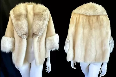 Blonde MINK & Norwegian FOX Fur Stole  Bridal Bolero Shawl Jacket  Beige Gift • $440